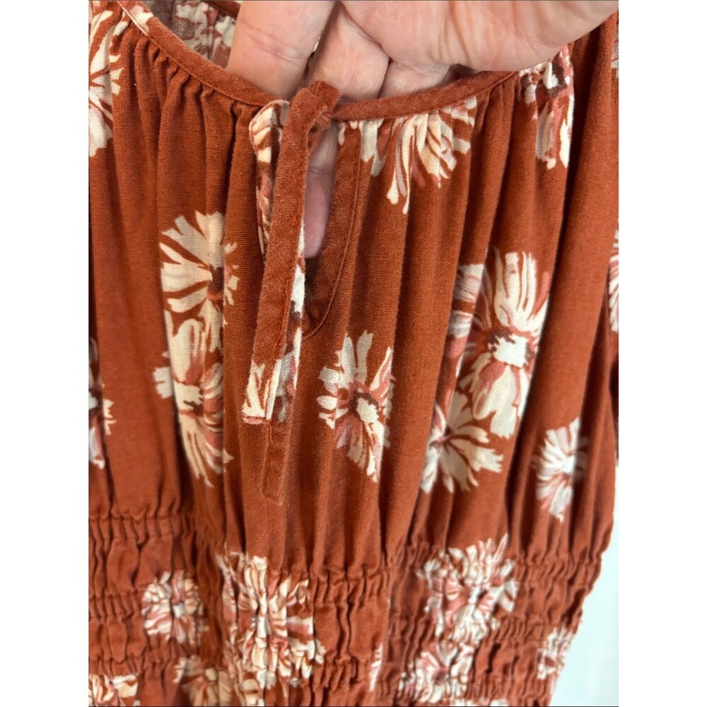 Madewell Linen-Blend Sophia Midi Dress Rust Floral Puff Sleeve Fall pockets Med - Picture 7 of 12